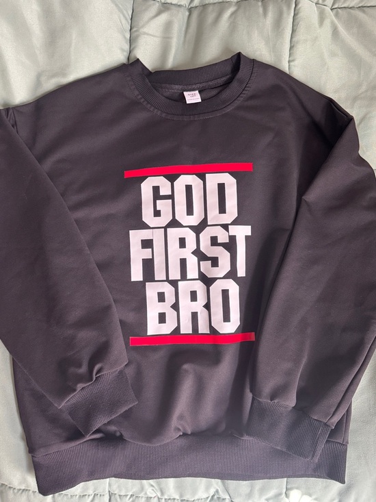 Other - Kids Black 'God First Bro' Graphic Crew Sweatshirt